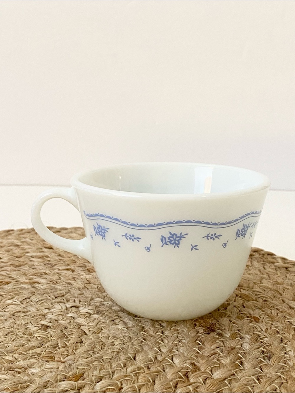 vintage PYREX Milk Glass Tea Cup in Morning Blue